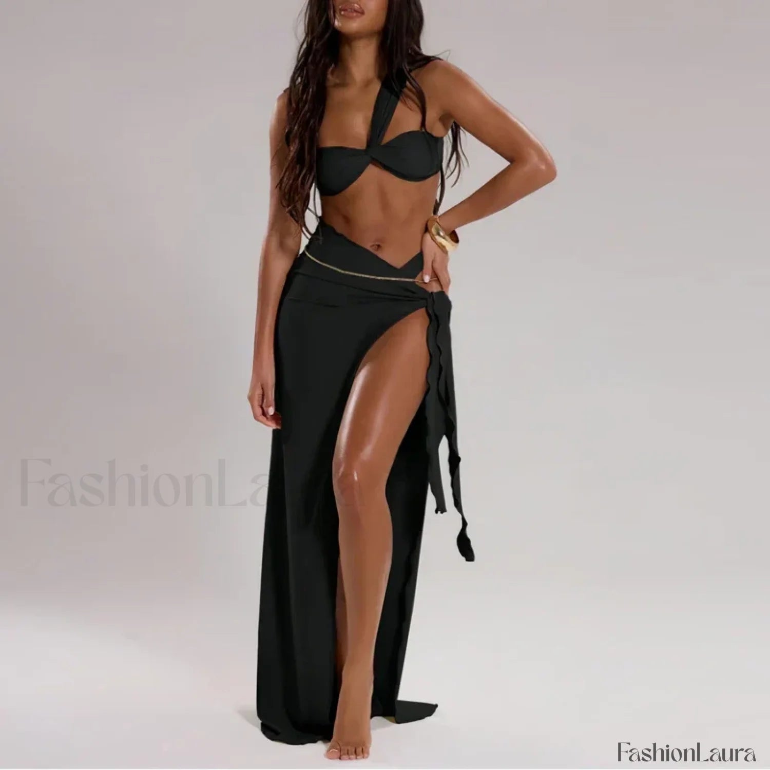 High Waist One Shoulder Thong Three Piece Set