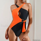 High Waist Patchwork One Piece Orange / S