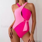 High Waist Patchwork One Piece Rose / S