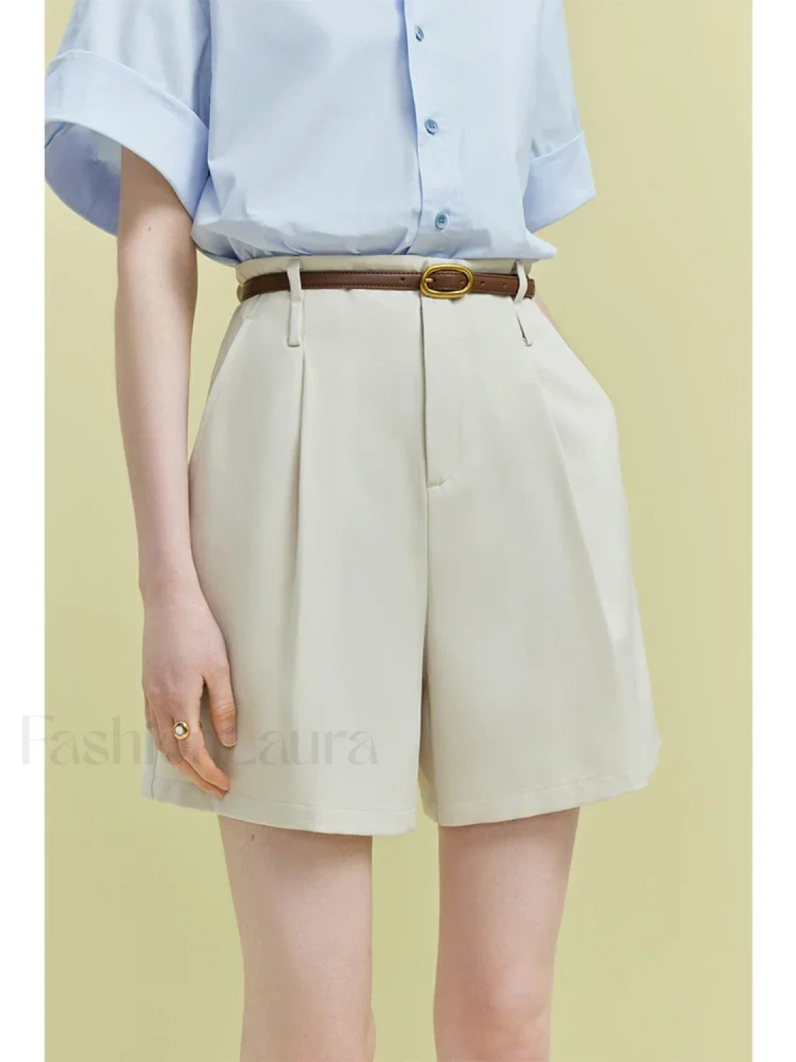 High Waist Pleated Design Twill Office Lady Solid Short Main image