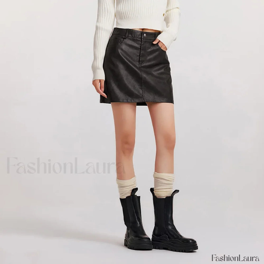High Waist PU Leather Cool Skirt