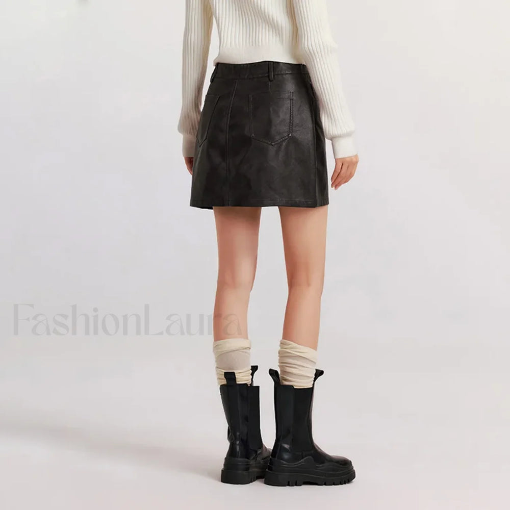High Waist PU Leather Cool Skirt