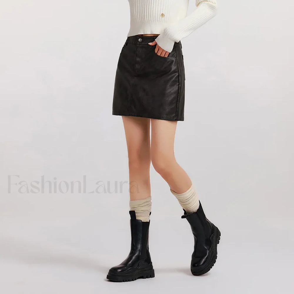 High Waist PU Leather Cool Skirt