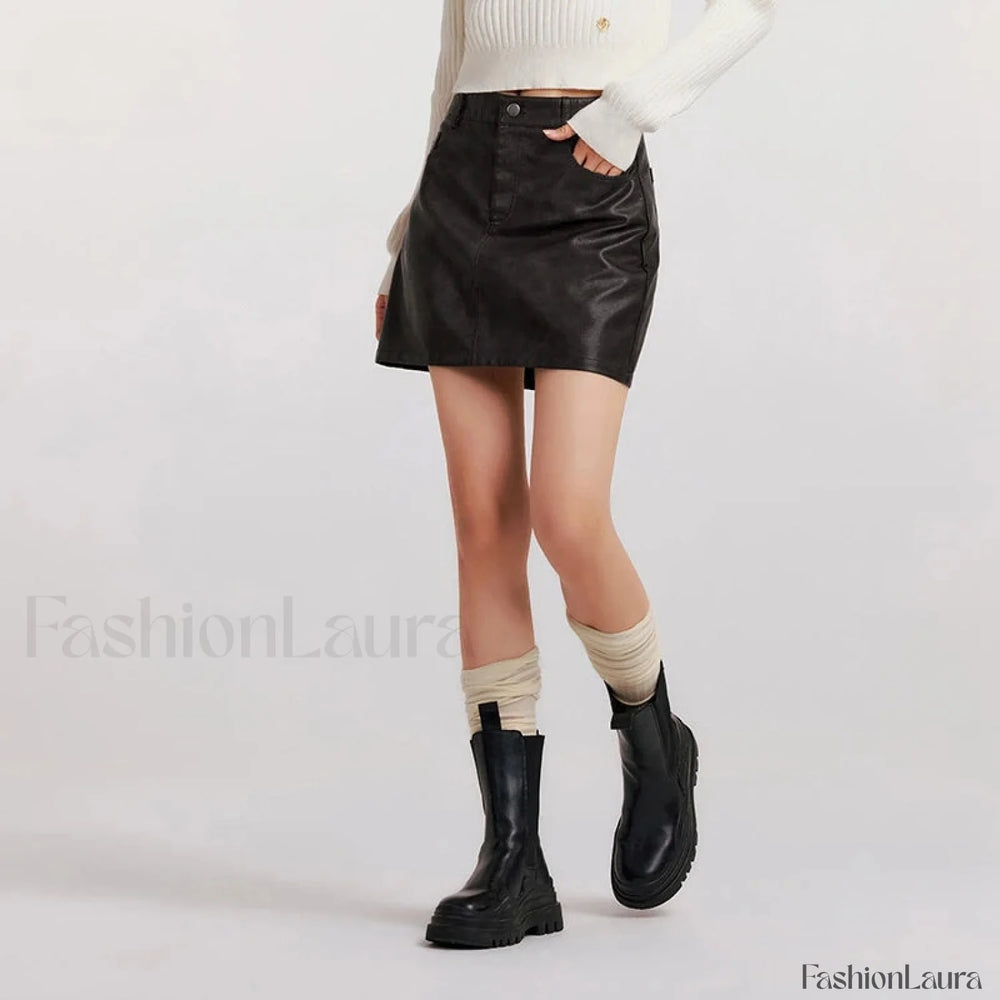 High Waist PU Leather Cool Skirt