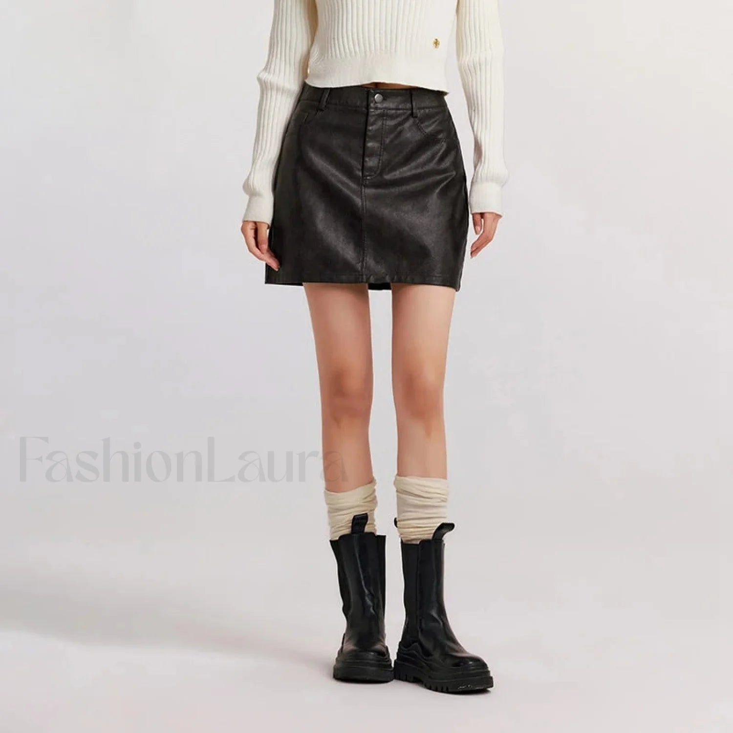 High Waist PU Leather Cool Skirt Black / XS Main image