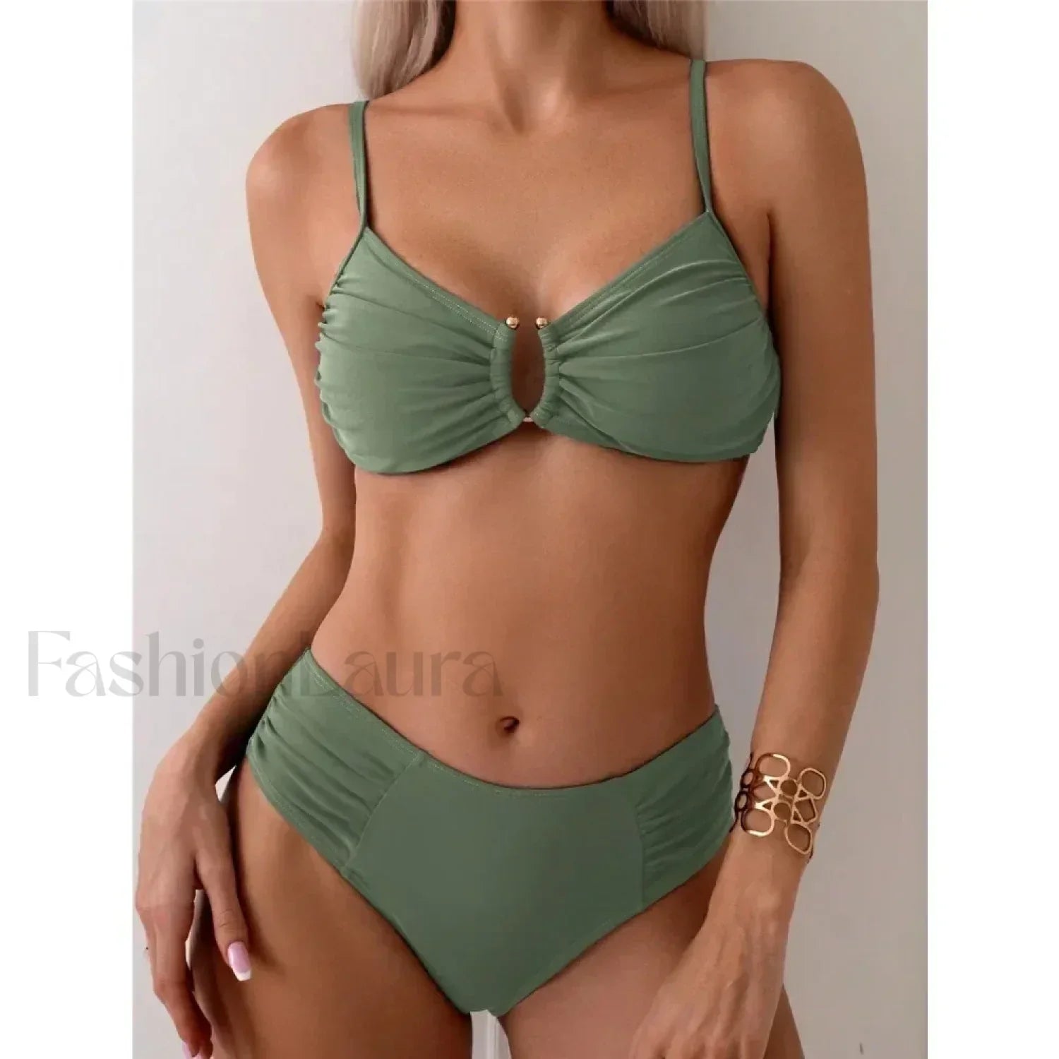 High Waist Push Up Solid Bikini Set green / S Main image