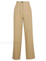 High Waist Solid Straight Pants Pants