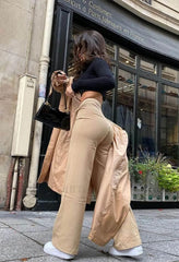 High Waist Solid Straight Pants Pants