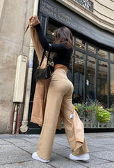 High Waist Solid Straight Pants Pants