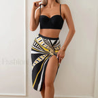 High Waist Striped Push Up Three Piece Set