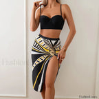 High Waist Striped Push Up Three Piece Set