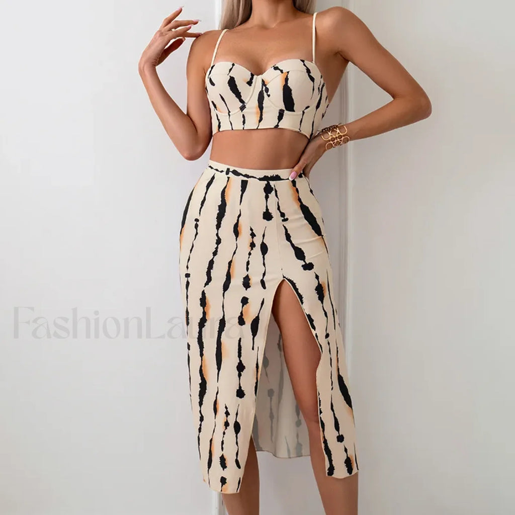 High Waist Striped Push Up Three Piece Set print / S