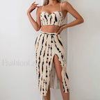 High Waist Striped Push Up Three Piece Set print / S