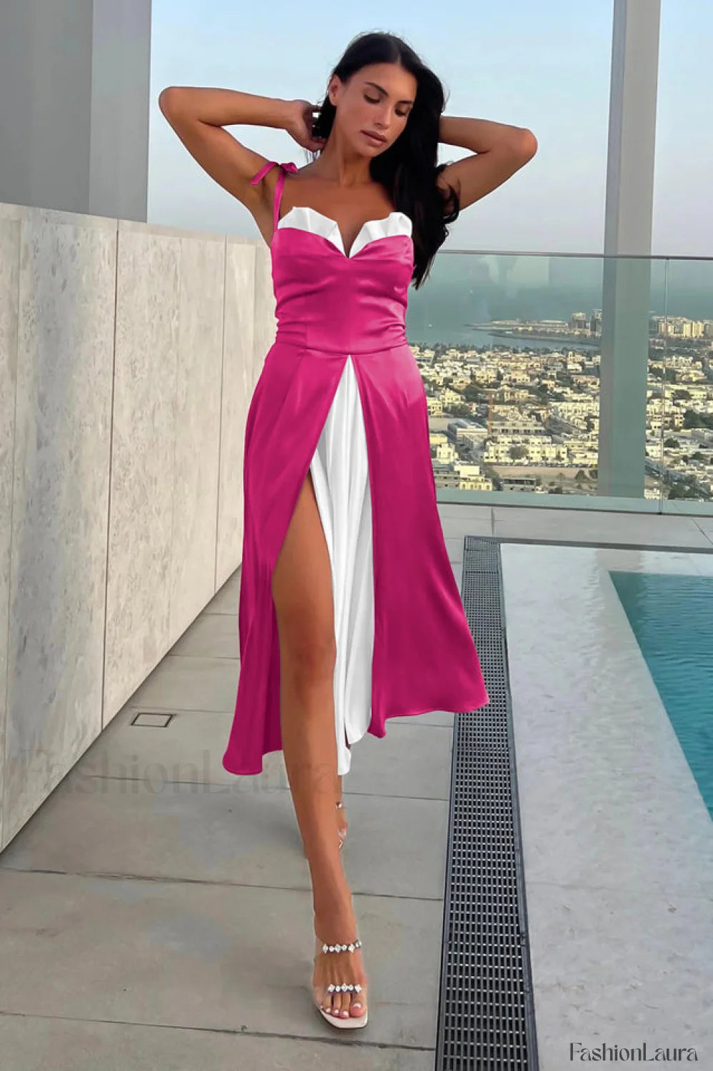 High Waist Stylish Satin Wrap Dress
