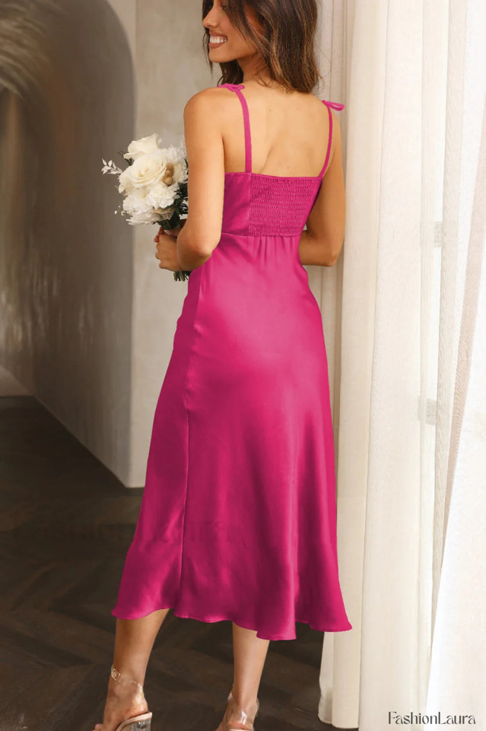 High Waist Stylish Satin Wrap Dress