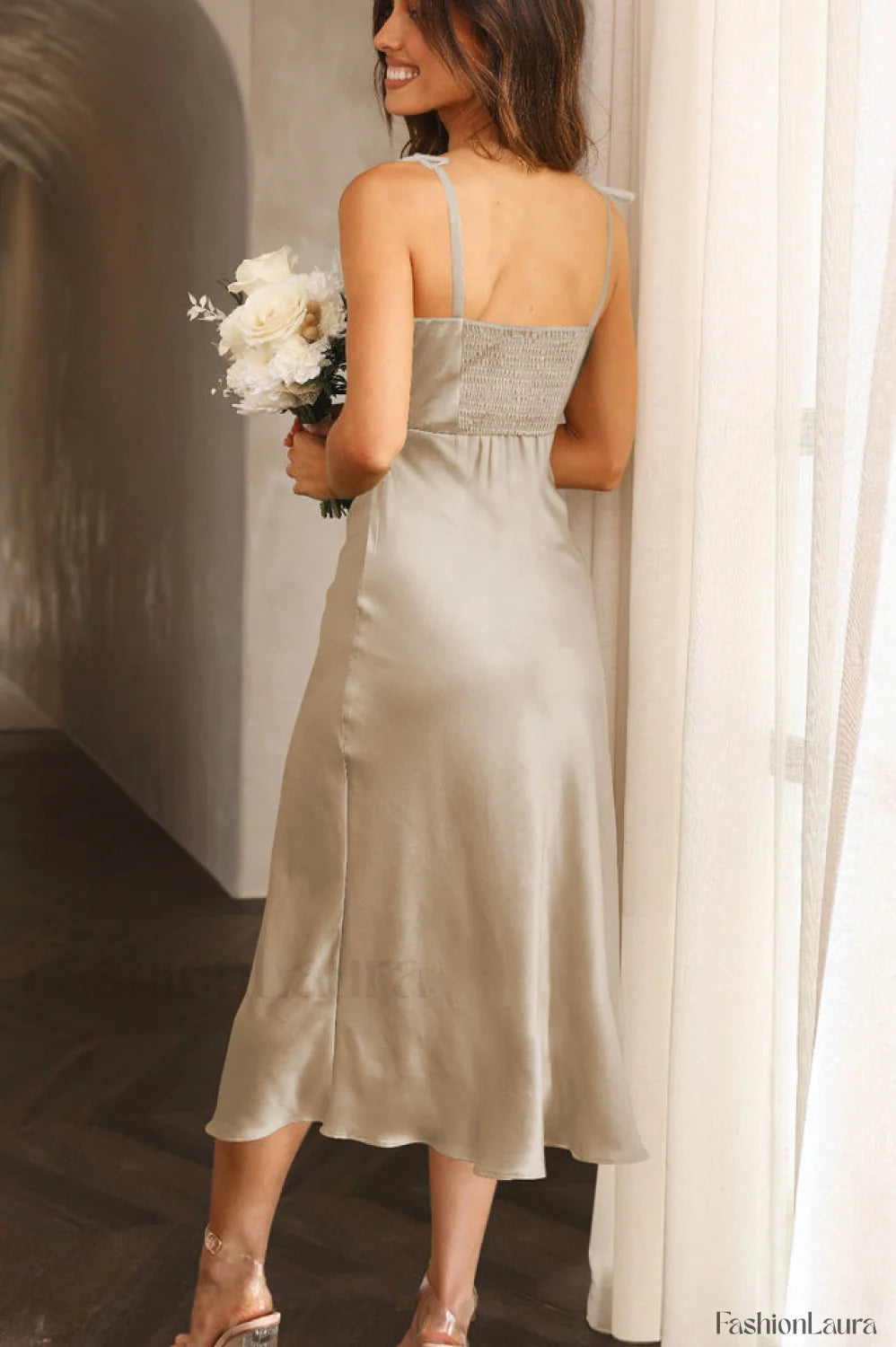 High Waist Stylish Satin Wrap Dress