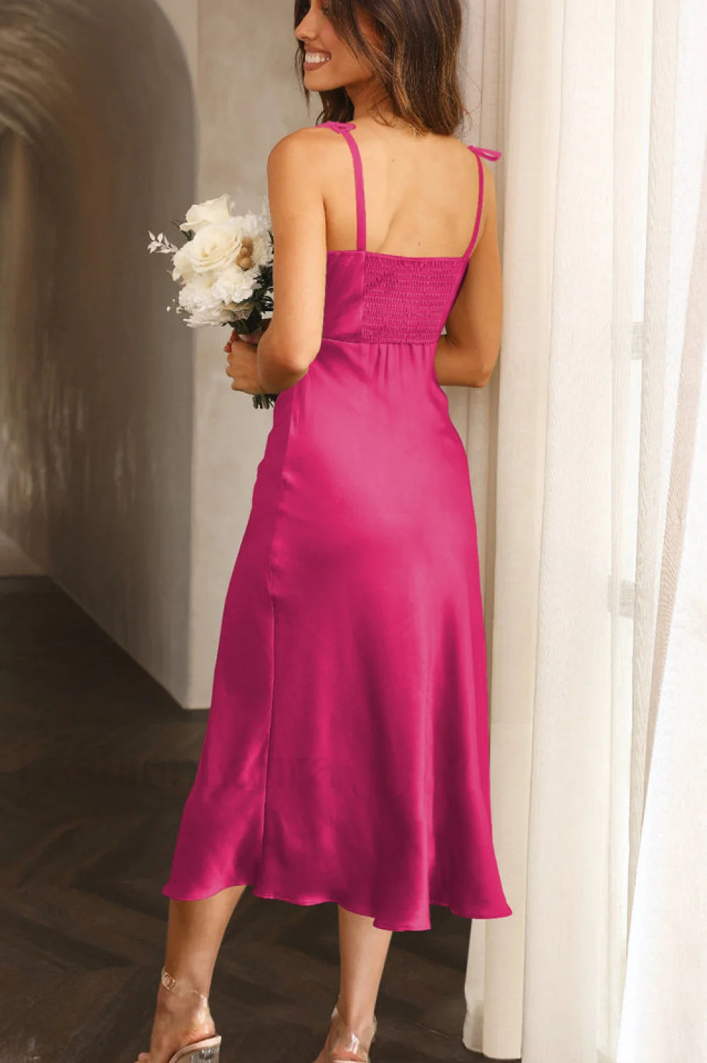 High Waist Stylish Satin Wrap Dress