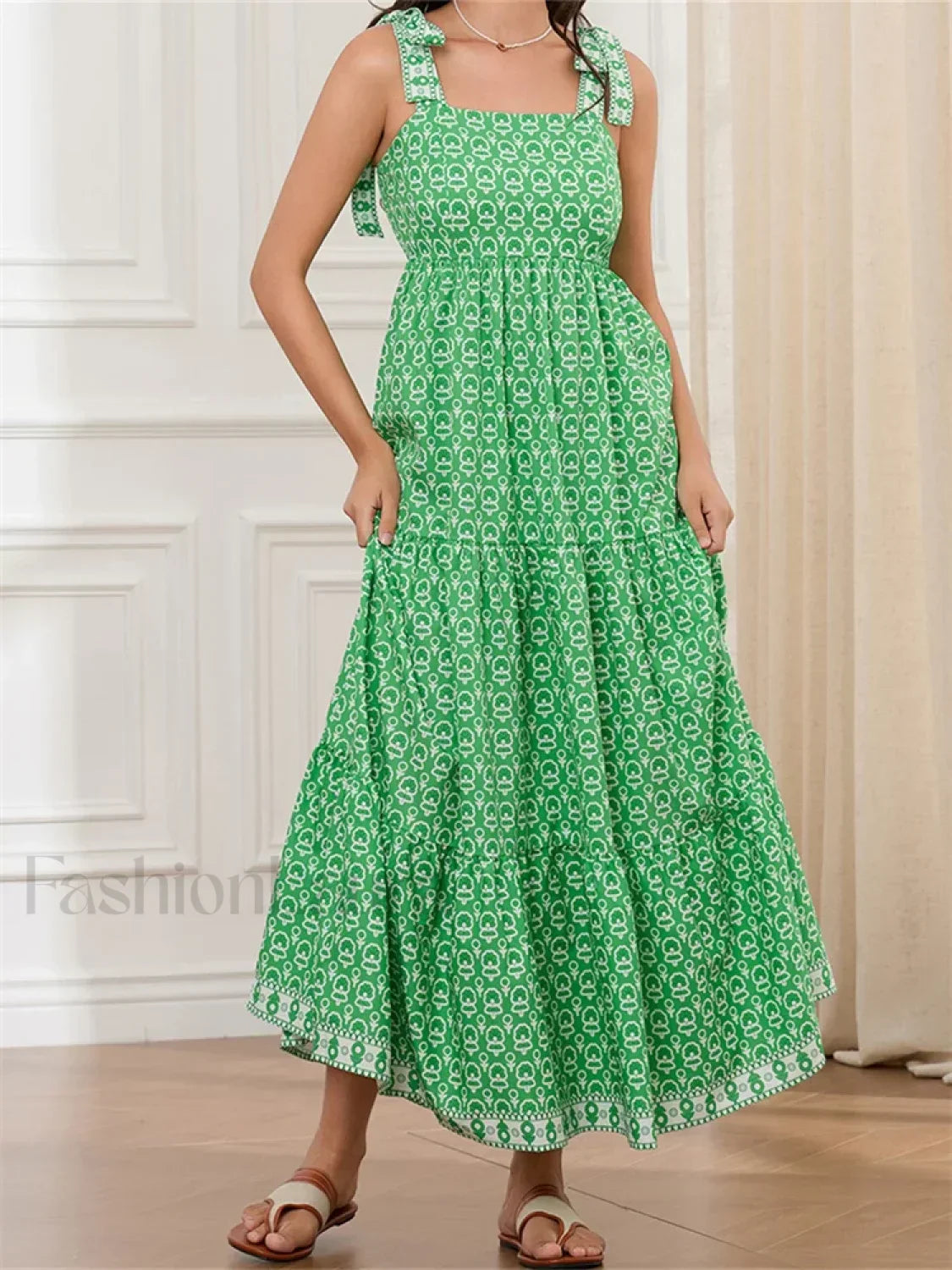 High Waist Tie Strap Print Maxi Dress Secondary image