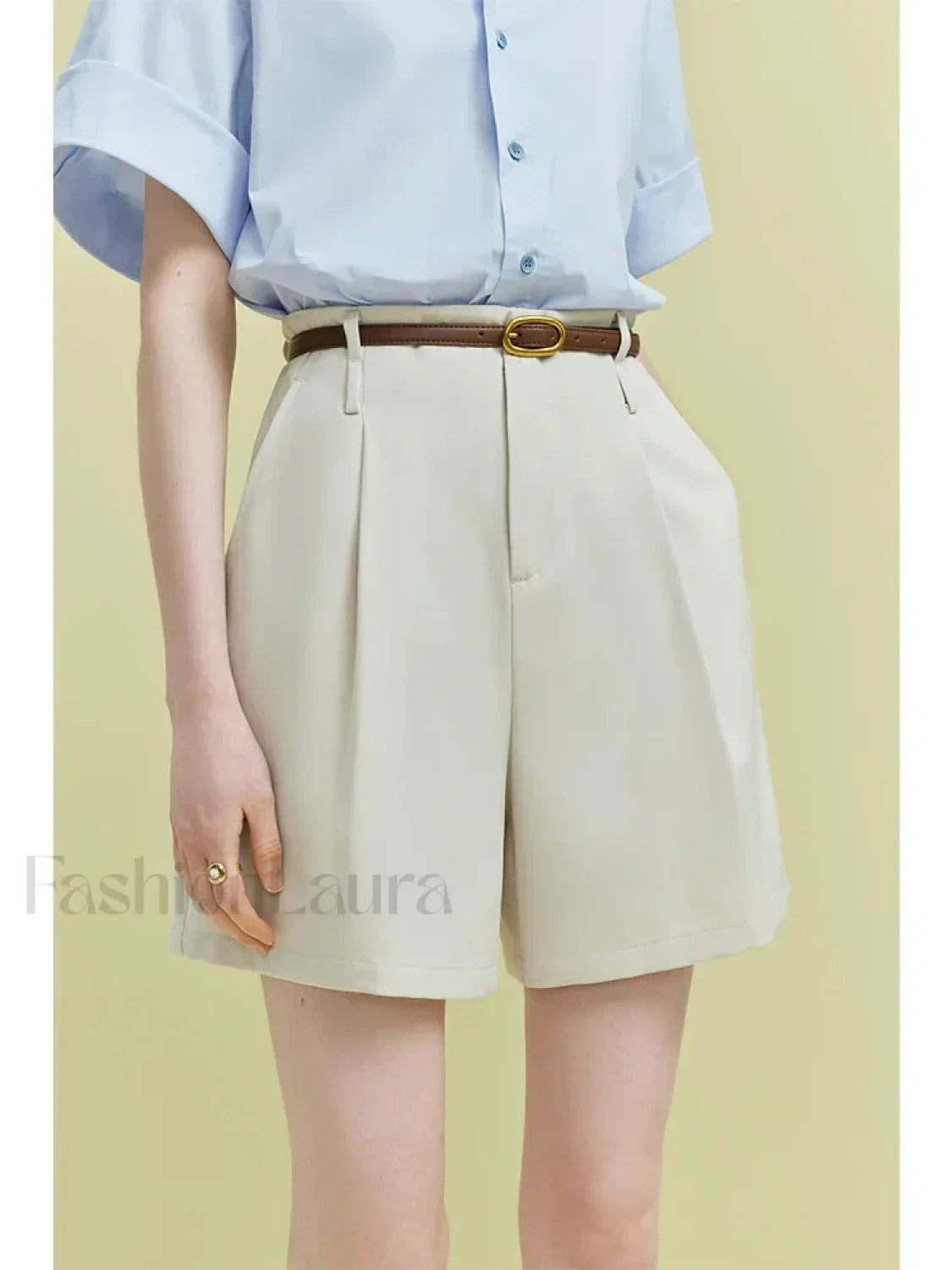 High Waist Twill Pleated Office Lady Short Main image