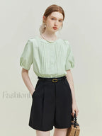 High Waist Twill Pleated Office Lady Short