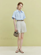 High Waist Twill Pleated Office Lady Short APRICOT / S