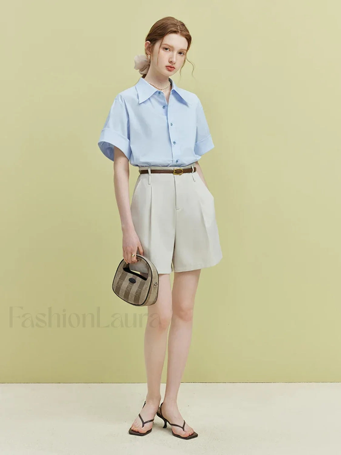High Waist Twill Pleated Office Lady Short APRICOT / S