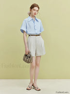 High Waist Twill Pleated Office Lady Short APRICOT / S