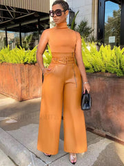 High Waist Wide Leg PU Pants Pants