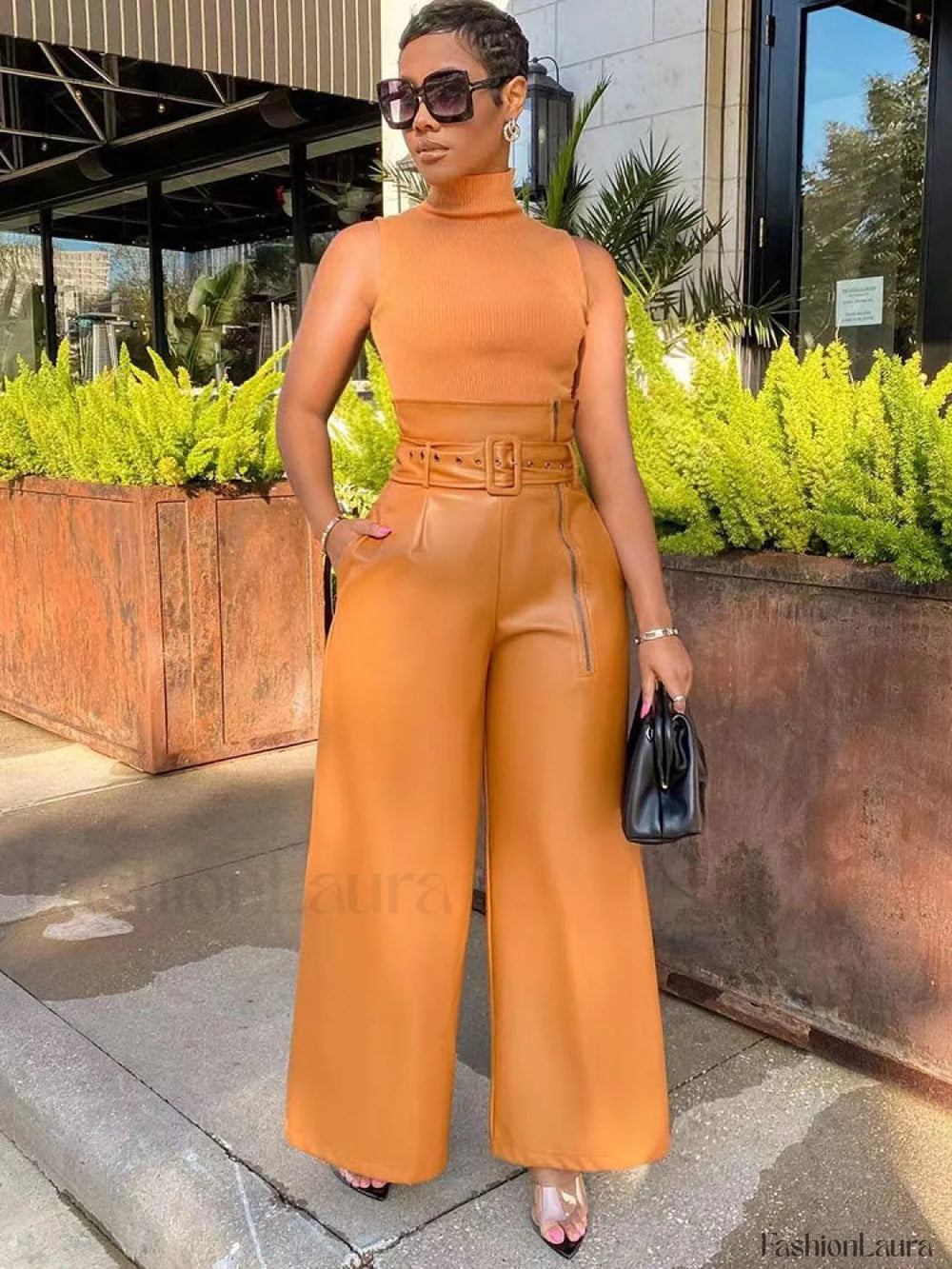 High Waist Wide Leg PU Pants Pants