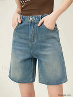 High Waisted Denim Vintage Washed Short Blue / S