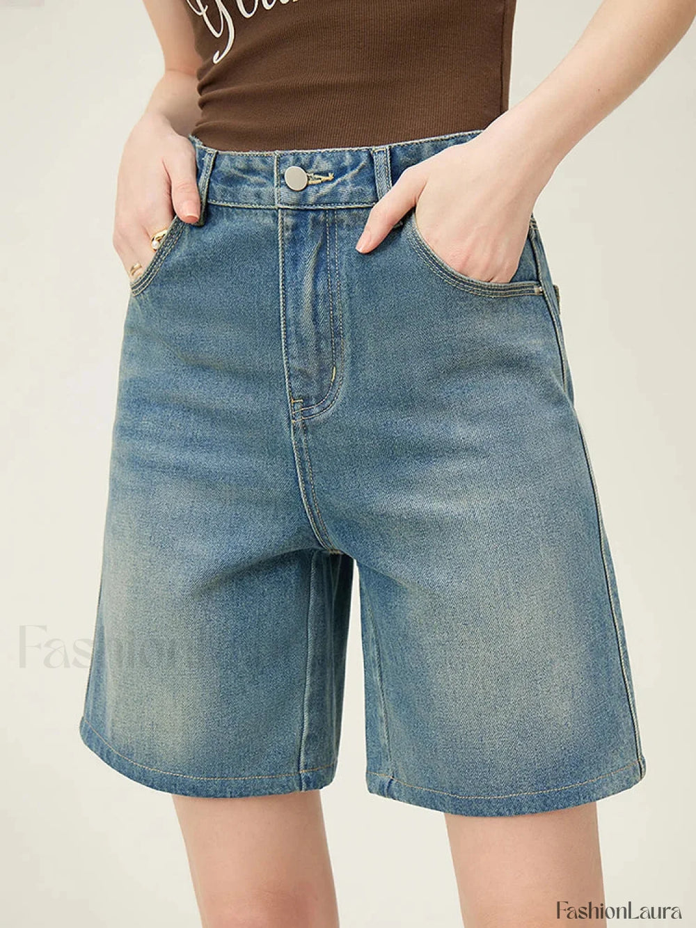 High Waisted Denim Vintage Washed Short Blue / S