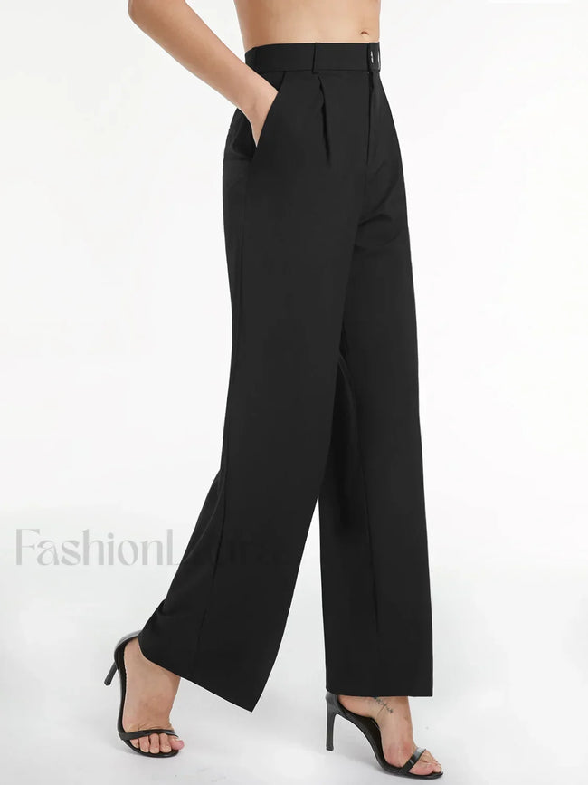 High Waisted Relaxed Trendy Straight Leg Dress Pants Black / XS Pants Main image