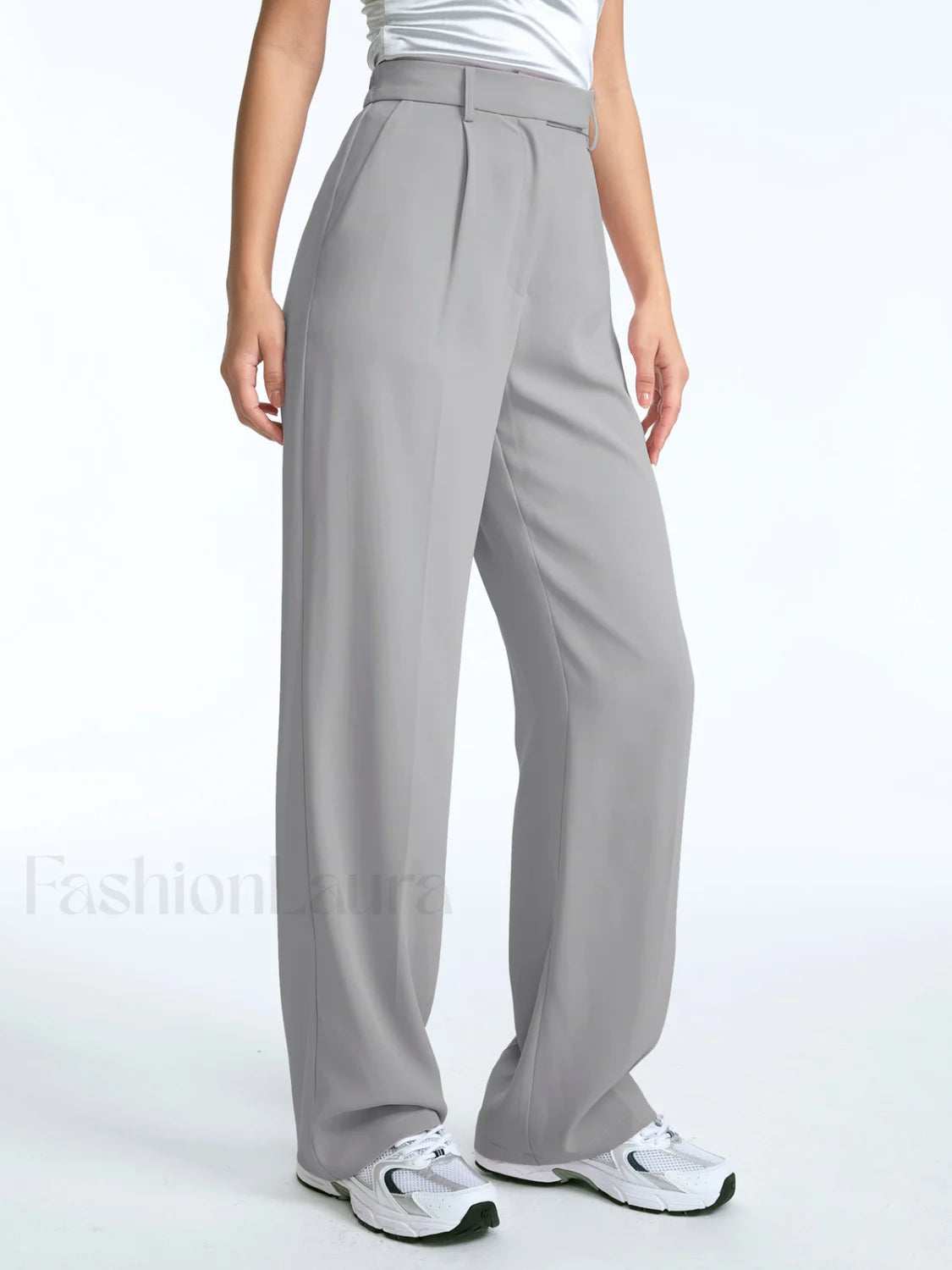 High Waisted Straight Trendy Leg Pleat Front Trousers Grey / XS Pants Main image