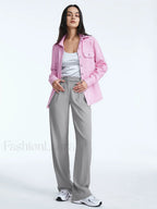 High Waisted Straight Trendy Leg Pleat Front Trousers Pants