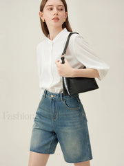 High Waisted Vintage Washed Denim Seaside Vacation Short