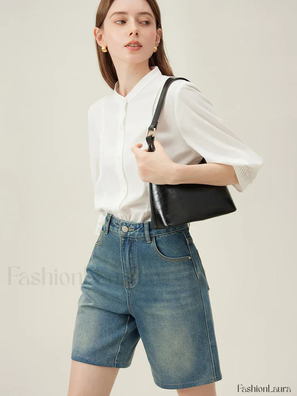 High Waisted Vintage Washed Denim Seaside Vacation Short