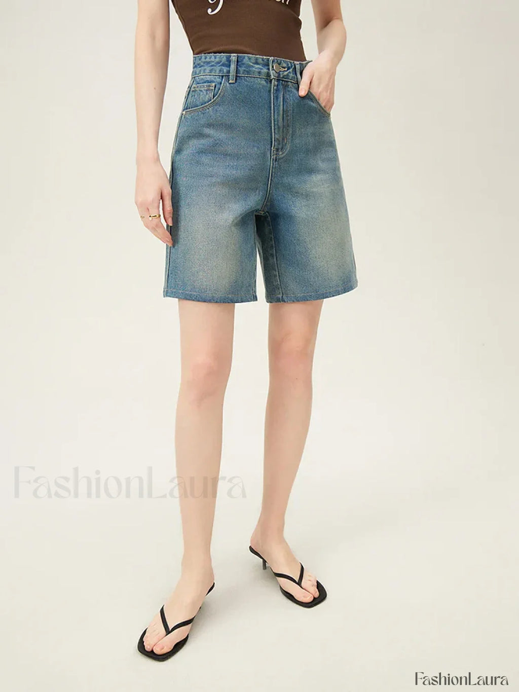 High Waisted Vintage Washed Denim Seaside Vacation Short