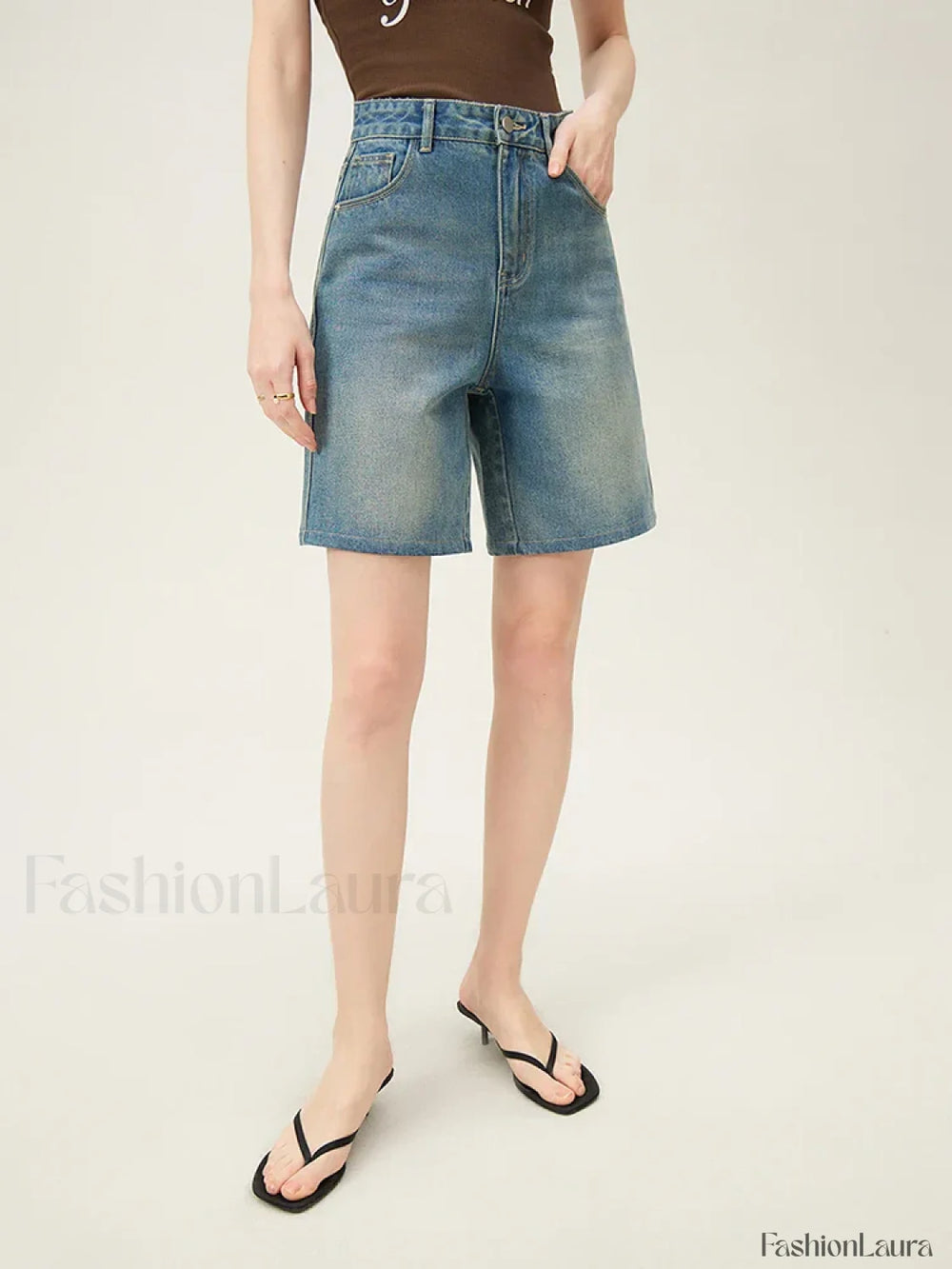 High Waisted Vintage Washed Denim Seaside Vacation Short