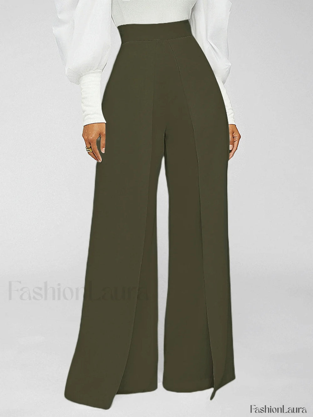 High Waisted Wide Leg Pants Army Green / L Pants
