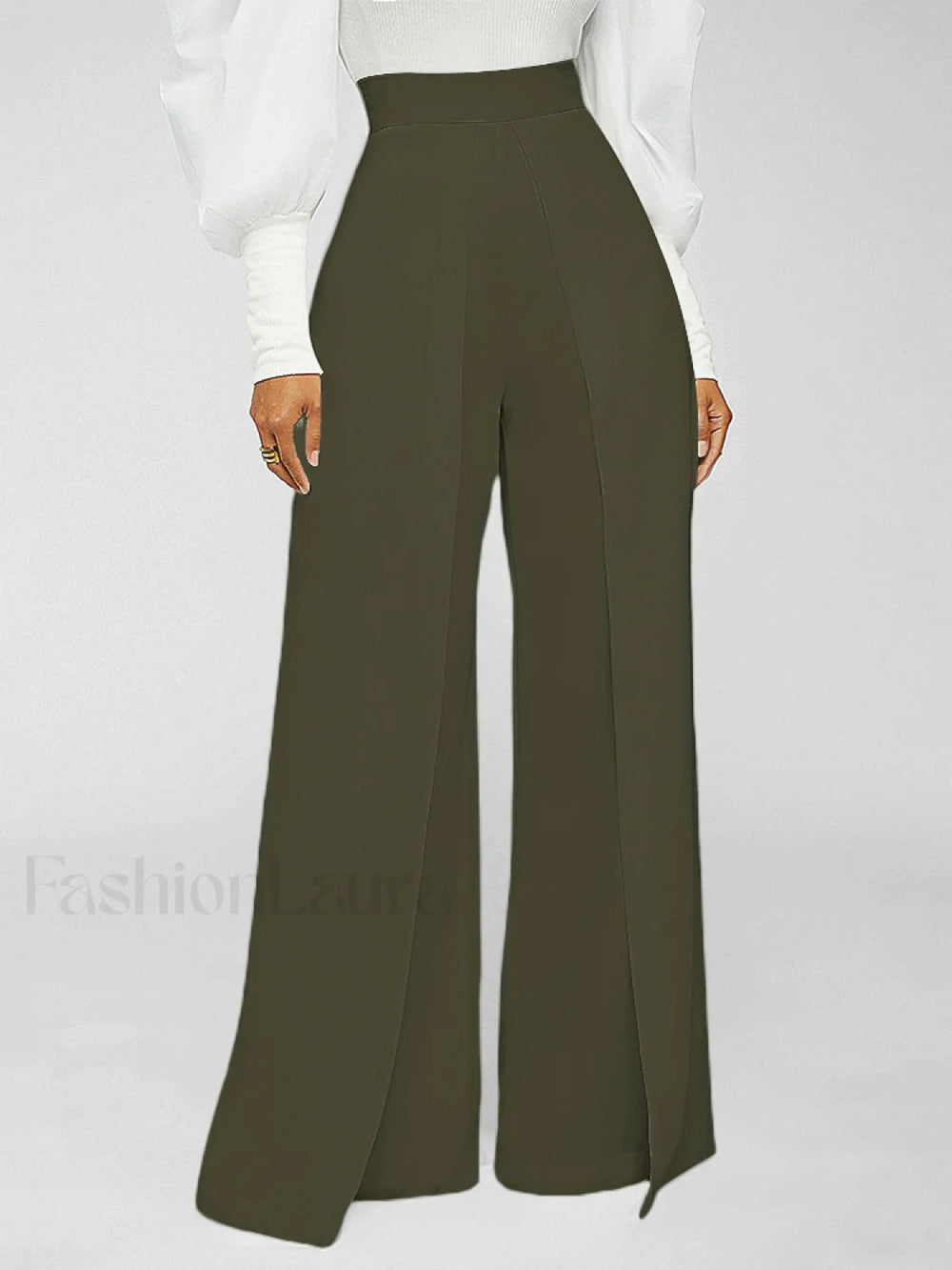 High Waisted Wide Leg Pants Army Green / L Pants