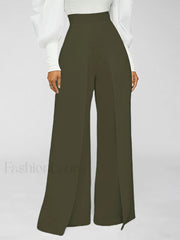 High Waisted Wide Leg Pants Army Green / L Pants