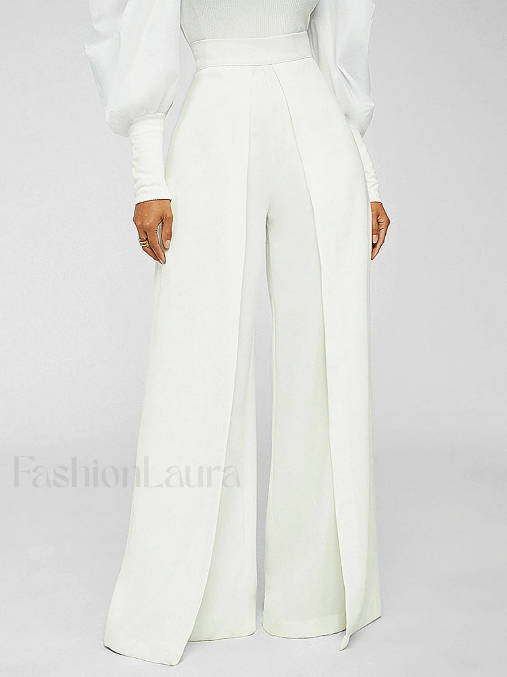 High Waisted Wide Leg Pants White / L Pants