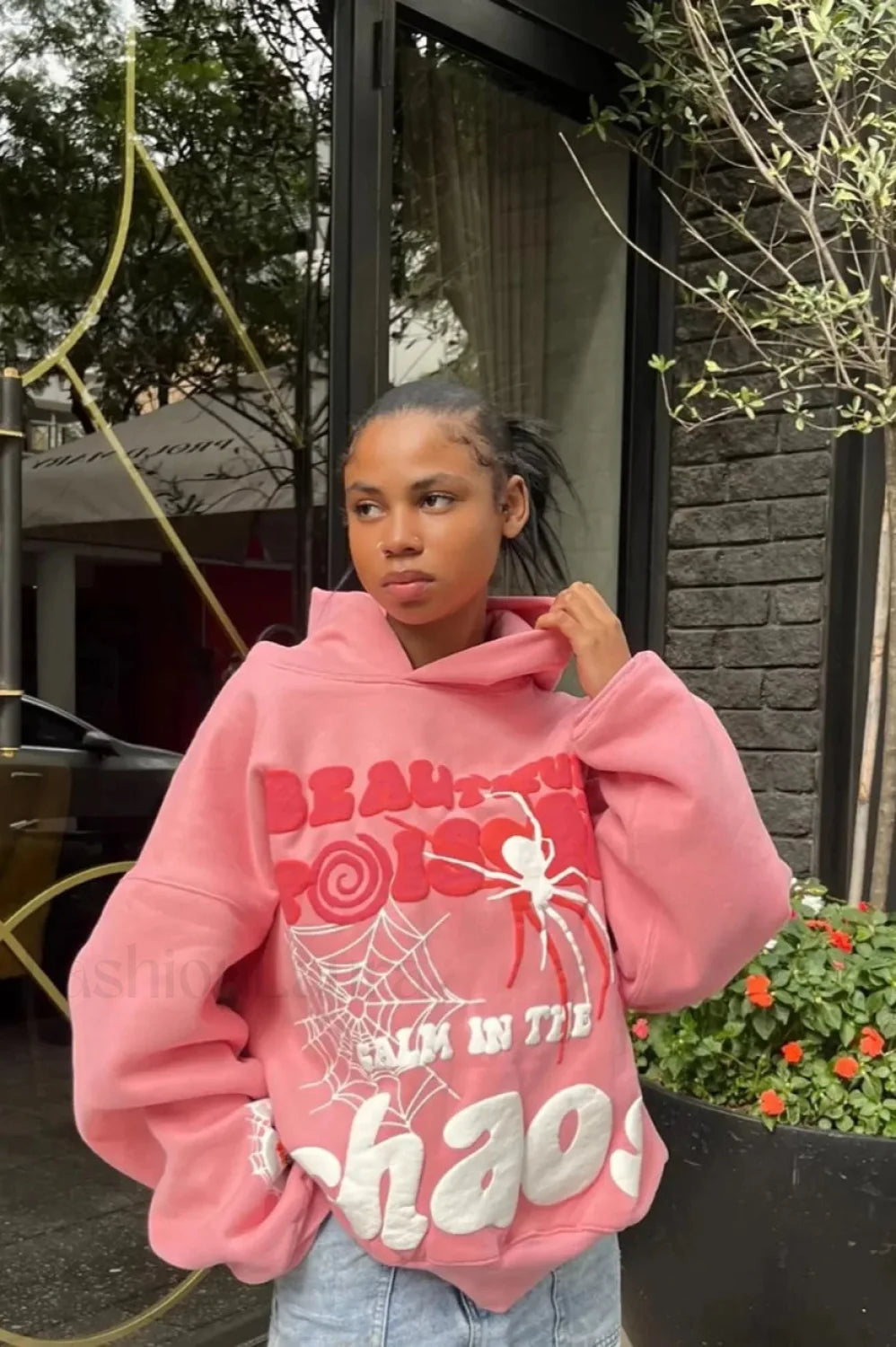 Hip Hop Letter Print Oversized Hoodie Pink / S