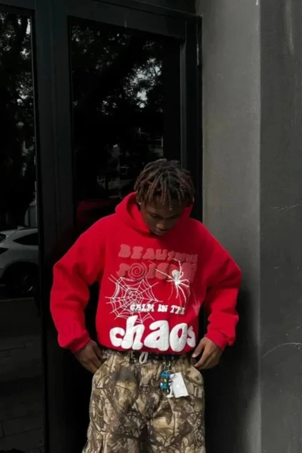 Hip Hop Letter Print Oversized Hoodie Red / S