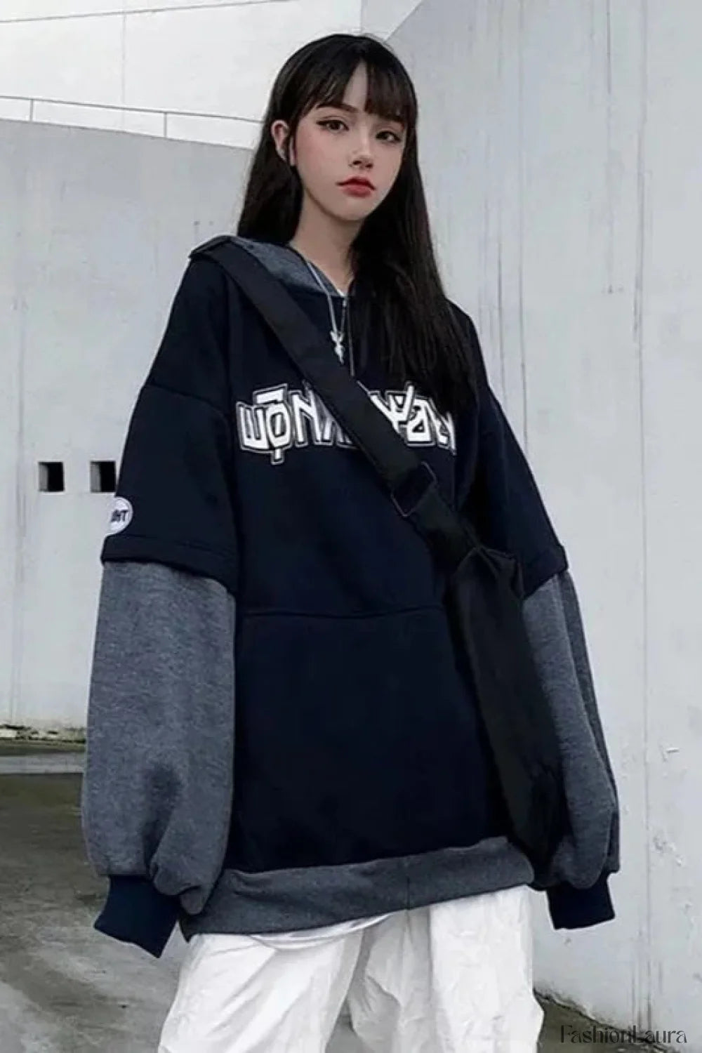 Hip Hop Punk Splicing Hooded Hoodie Grey / M