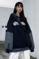 Hip Hop Punk Splicing Hooded Hoodie Grey / M