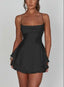 Women Satin Spaghetti Strap Lace up Sexy A Line Dress Black / S
