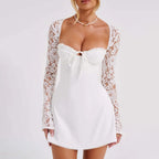 Women’s Sexy Floral Lace Long Square Cocktail Club A Line Dress