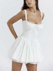 Women Summer Flowy Square Neck Tie Up Tank Casual A Line Dress