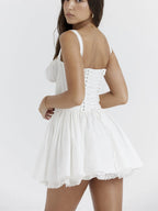 Women Summer Flowy Square Neck Tie Up Tank Casual A Line Dress